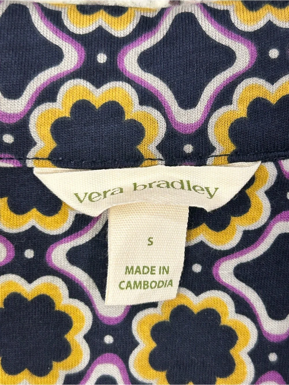 Vera Bradley Women's Long-Sleeve Cotton Notch Collar Pajama‎ Top Small Floral